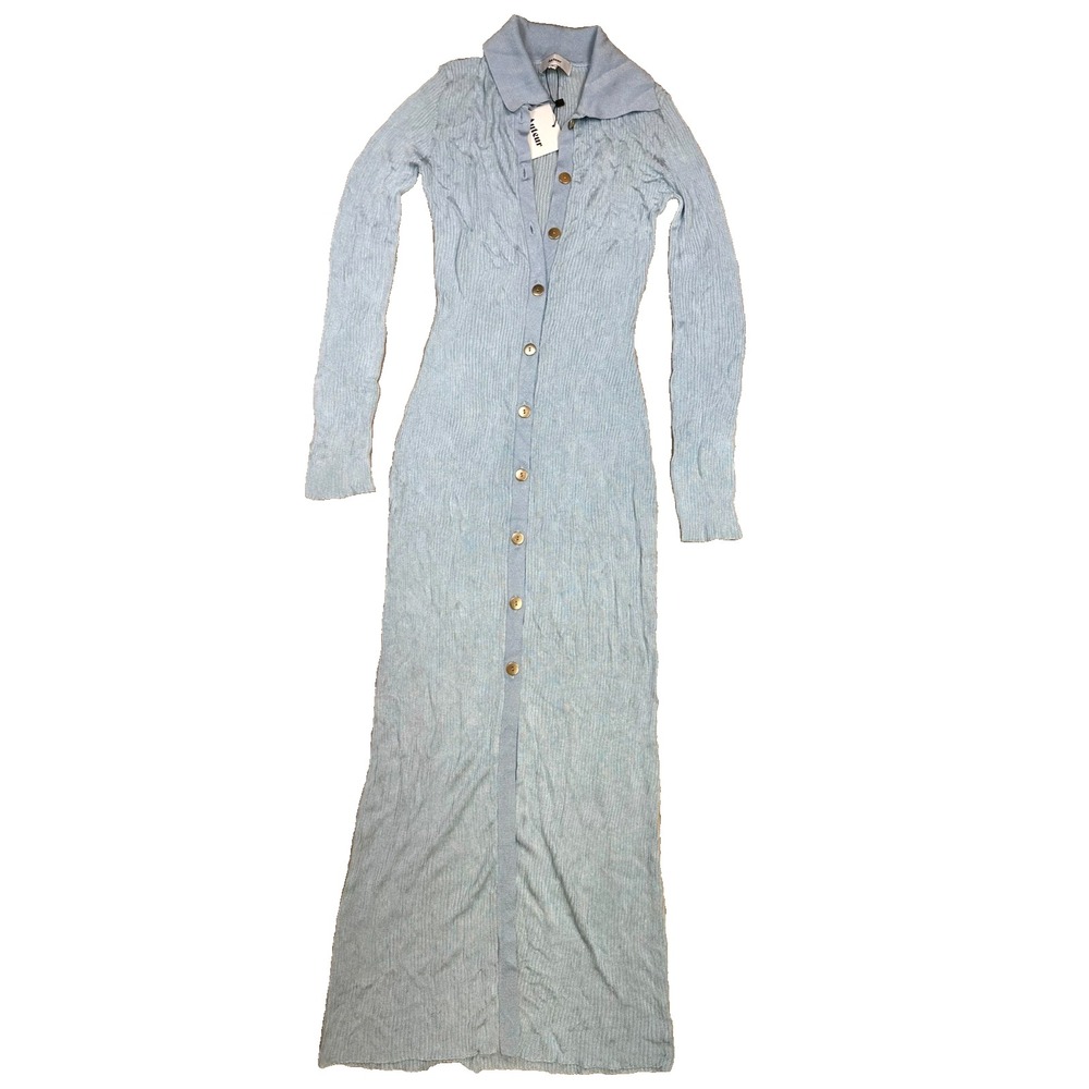 Auteur Maxi Cardigan Dress Beth Baby Blue Chic Off Duty Model Ribbed Dress S NWT
